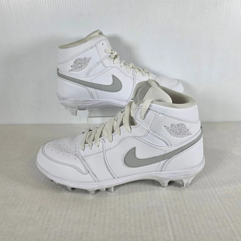Nike Air Jordan 1 Retro Mid TD Football Cleats White Grey Fog Size 12 FJ6805-101